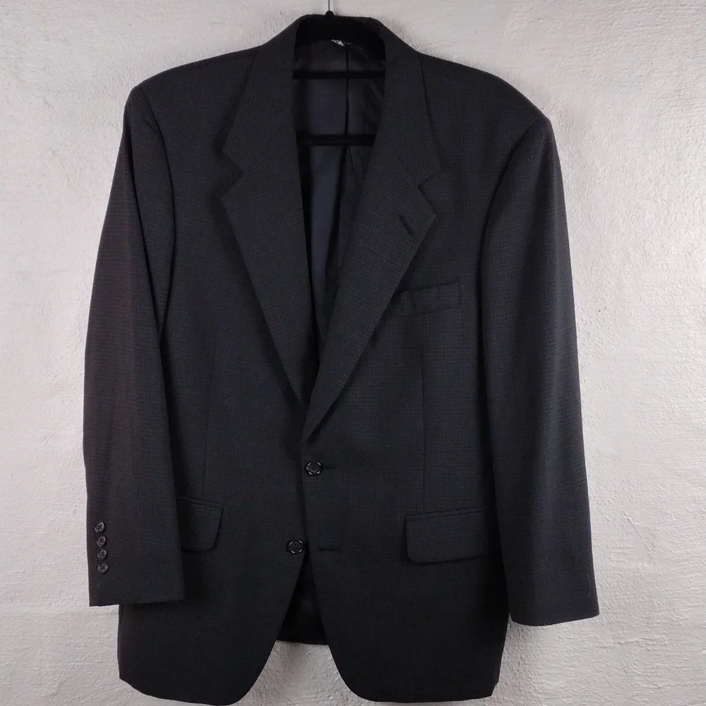 Burberry 100% Pure Wool Black Plaid One Notched Single-Breasted Dress Coat
